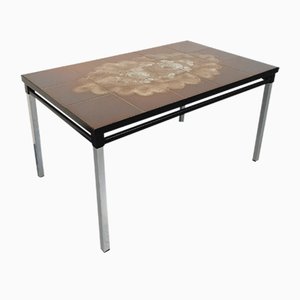 Vintage Rectangular Coffee Table in Ceramic, Black Metal and Chrome Metal, 1960s