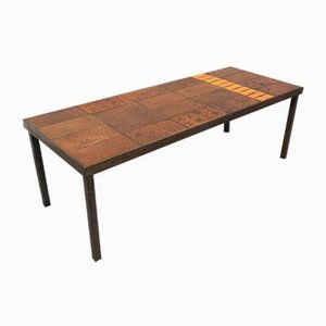 Vintage Rectangular Coffee Table in Steel and Ceramic by Jean Jaffeux, 1960s