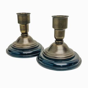 Portacandele Art Deco in marmo e ottone, anni '30, set di 2