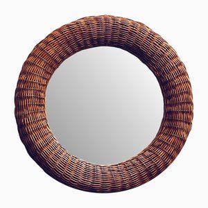 Miroir Mural Rond en Rotin, 1960s