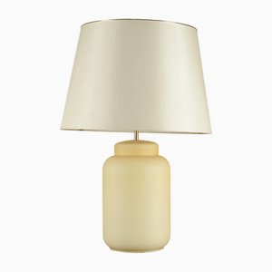 Italian Cream Yellow Satin Glass Table Lamp, 1990s