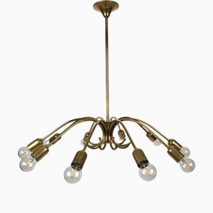 Mid-Century Ten Arm Chandelier in Brass from Ruper Nikoll, Austria, 1955