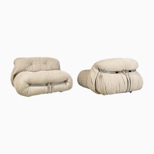 Modern Italian Light Beige Soriana Armchairs by Afra Tobia Scarpa for Cassina, 1970s, Set of 2