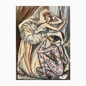 Vivaldo Martini, Arlecchino e ballerina, Olio su tela