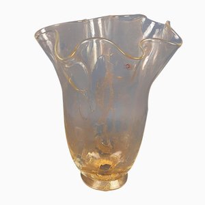 Gold and Transparent Murano Glass Vase Fazzoletto by Giannoni, 1970s