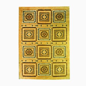 Alfombra Hippie amarilla con mosaico, años 70