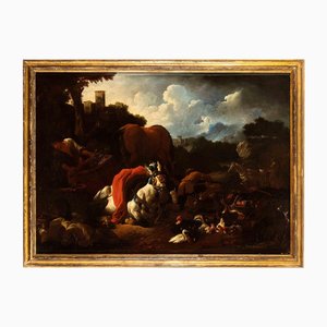Unknown, Landscape with Merchants Arranging the Goods, Oil Painting, Late 17th Century