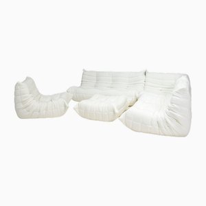 Canapé d'Angle Togo Blanc Modulable attribué à Michel Ducaroy pour Ligne Roset, 1970s, Set de 5