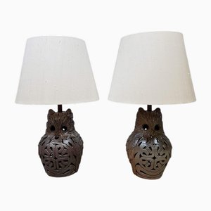 Vintage Ceramic Owl Lamps in Ceramic, 1970s, Set of 2
