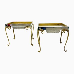 Beistelltische aus Glas & Messing, 1940er, 2er Set