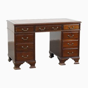 English Desk with Leather Desktop and 9 Drawers