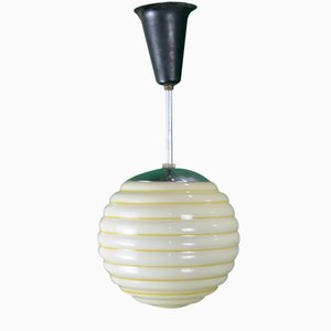 Art Deco Lampe aus beigefarbenem & goldenem Opalglas, 1930er