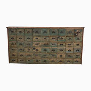 Large Industrial French Painted Pine Hardware Store Cabinet, 1950s