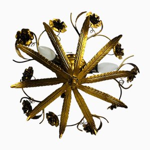 Große Goldene Florentinische Wandleuchte in Blumenform, Italien, 1970er