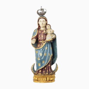 Escultura indoportuguesa de Nuestra Señora con el niño Jesús, siglo XVII. Juego de 2