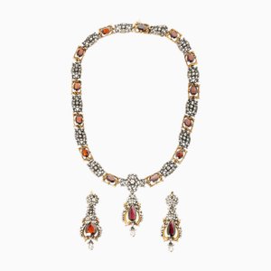 Necklace and Gold and Diamond Earrings, 19th Century, Set of 3