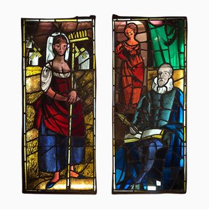 Stained Glass Panels with Don Quixote Motifs, 1860s, Set of 2