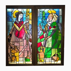 Vitraux avec Motifs Sainte Justa et Sainte Rufina, 1860s, Set de 2