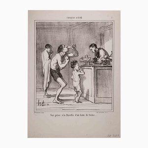 Honoré Daumier, Vue Prise à la Buvette d'un Bain de Seine, Lithograph, 1858