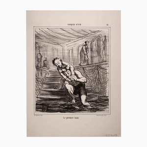 Honoré Daumier, Le Premier Bain, Lithograph, 1858