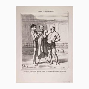 Honoré Daumier, N'Allant aux Bains Froids..., Lithograph, 1858