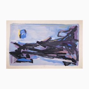 Emile Marze, Abstract Composition in Blue, Etching, 1980s