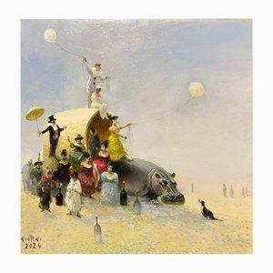 Giorgi Melikidze, Hippopotame, 2024, Huile sur Toile
