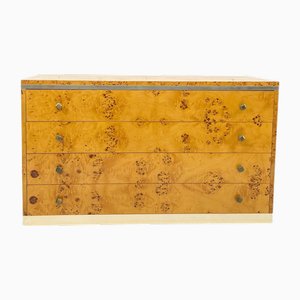 Mid-Century Modern Chest in Ash Burl and Brass, Italy, 1970s
