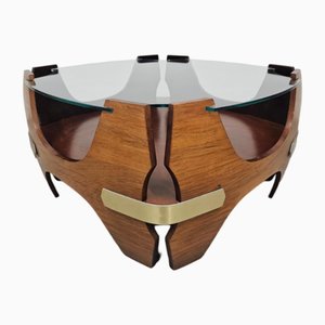 Tavolino da caffè Mid-Century in compensato curvato con ripiano in vetro, Italia, anni '40