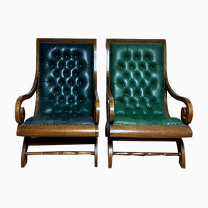 Fauteuils Style Chesterfield Mid-Century en Cuir Vert, Set de 2