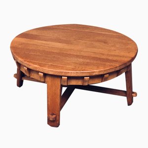 Brutalist Handcrafted Oak Coffee Table, Netherlands, 1950s