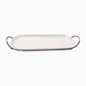 Vintage Italian Sheffield Plated Metal and Ceramic Serving Plate by Lino Sabattini, 1970s
