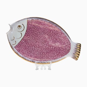 Peschereccio grande in ceramica rosa di Rometti, anni '60