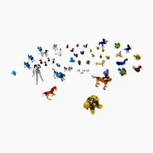 Animales en miniatura de cristal de Murano, años 60. Juego de 47