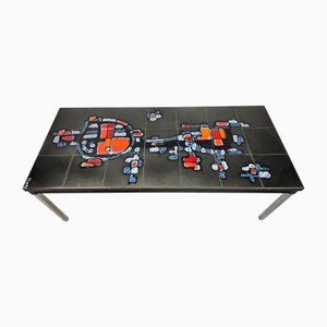 Mesa de centro de azulejos abstracta del artista belga Adri, años 70