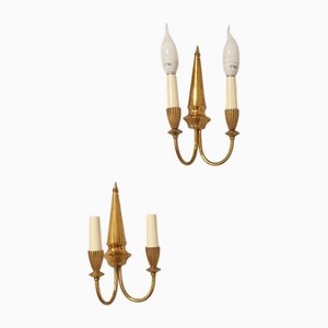 Brass Wall Lights, 1950s, Set of 2