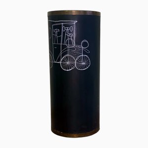 Mid-Century Modern Enameled Metal Umbrella Stand with Brass Rims by Poggibonsi, Italy, 1960s