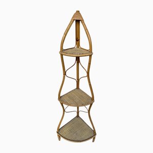 Rattan Corner Shelf, Italy, 1960s