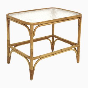 Scandinavian Glass and Rattan Coffee Table, 1960s