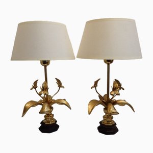 Lámparas de mesa de bronce dorado de Maison Jansen, años 70. Juego de 2