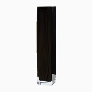 Art Deco Tall Black Opaline Glass Red Green Vase by Anatole Riecke, 1946