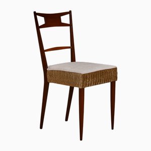 Italian Walnut Wood, White and Bronze & Velvet Chair, 1950s