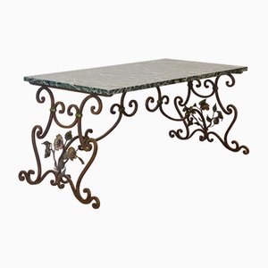 Tavolino da caffè vintage in ferro battuto e marmo, anni '60