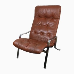 Sillón Relax de cuero con respaldo alto de Erling Revheim para Hover Möbler, Norway, años 70