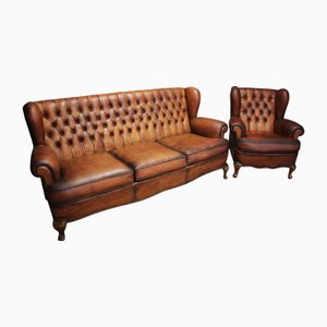 Set of Leather Sofa and Chair, Portugal, 1960s