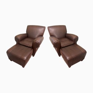 Manhatttan Chairs and Footstools attributed to Pottery Barn, 2000s, Set of 4