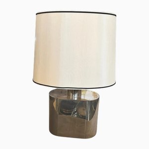 Lampada da tavolo Mid-Century moderna ovale in acciaio di Tommaso Barbi, anni '80
