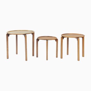Tables Gigognes d'École Amsterdam Art Déco Rondes en Bois de Chêne, Pays-Bas, 1920s, Set de 3