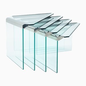 Corner Trangle Nesting Tables in Glass Chrome by Pierangelo Gallotti for Galotti & Radice, 1970s, Set of 4
