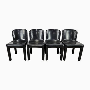 Italian Modern Dining Chairs in Black Plastic in the style of Kartell, 1970s, Set of 4